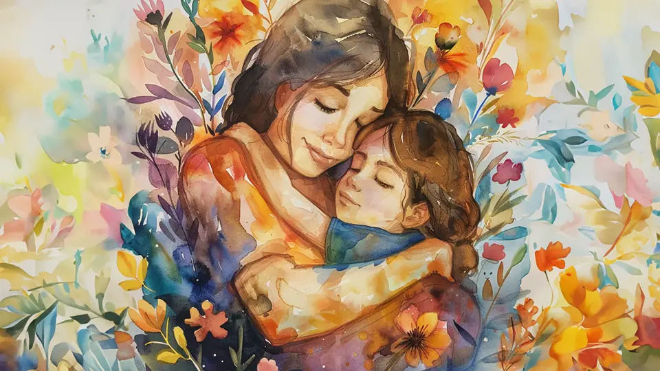 Obraz w pastelach kobieta z dzieckiem AI