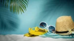 Kapelusz, okulary, klapki i ręcznik na plaży