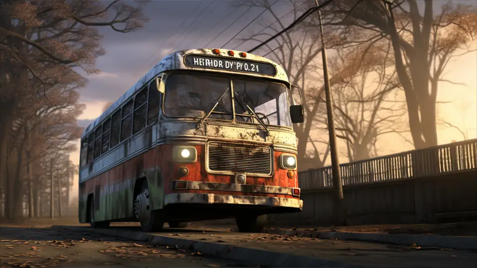 Stary autobus na drodze AI