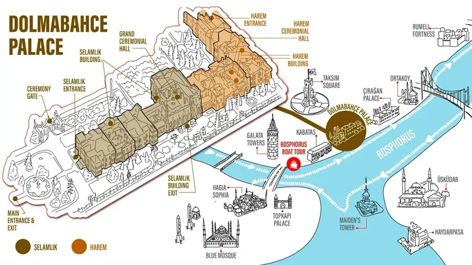 Mapa pałacu Dolmabahce w Stambule