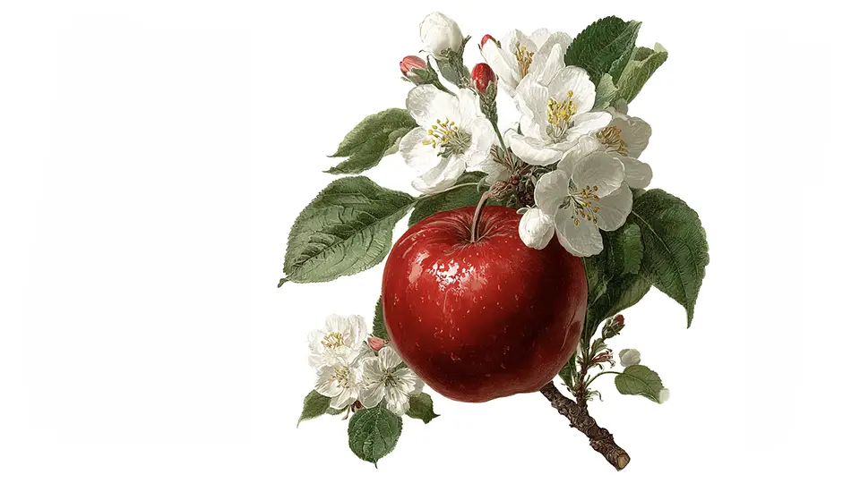 Ciekawostki o jabłkach. Jabłko i kwiat jabłoni AI.