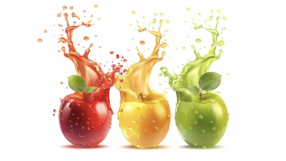 Kolorowe jabłka z sokiem AI.