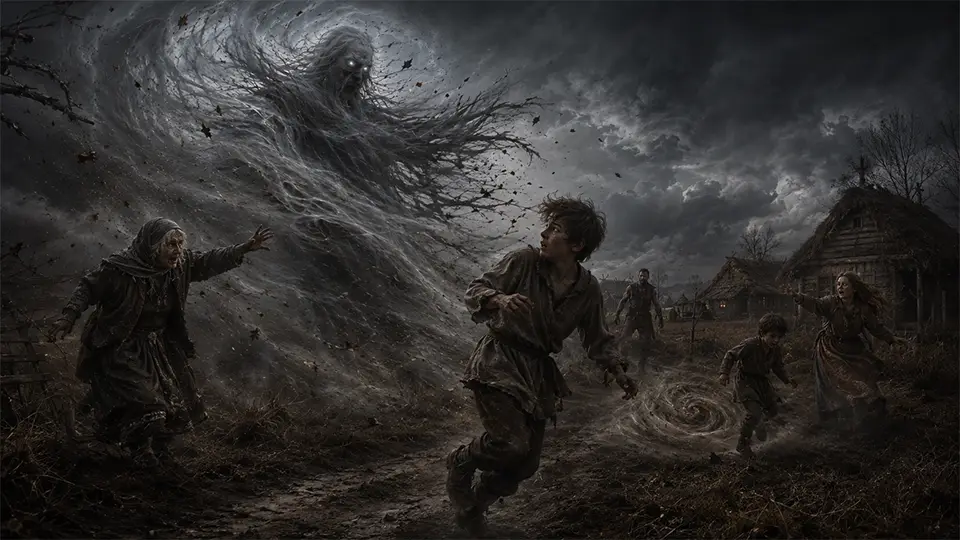 Słowiański demon wiatru, wichury i powietrza AI.